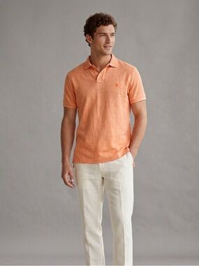 Ralph Lauren 100% Linen Orange Polo Shirt Medium